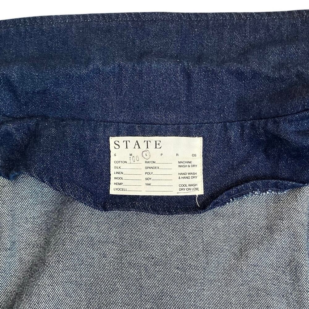 STATE the Label Dark Wash Denim Potter’s Coat Sz Large 100% Cotton - Picture 10 of 16
